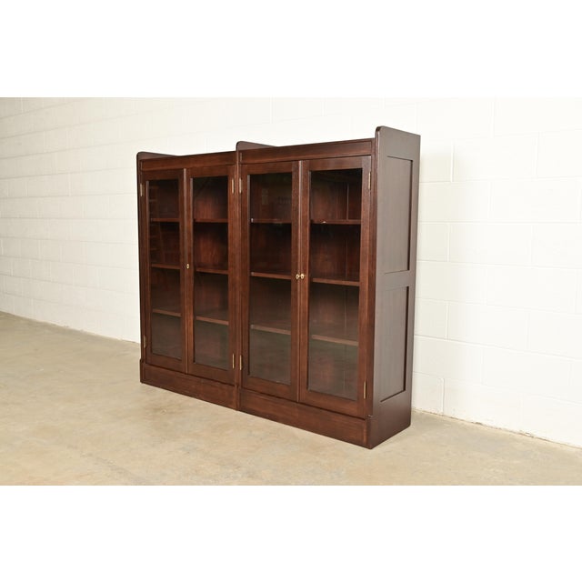 Limbert Style Antique Arts & Crafts Mahogany Double Bookcase Cabinet, Newly Refinished For Sale - Image 12 of 12