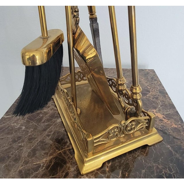Italian Die-Cast Brass 5-Piece Fireplace Tool Set For Sale - Image 12 of 12