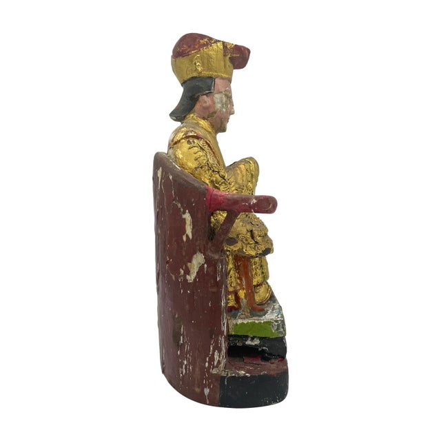 Wood 19th Century Chinese Polychrome and Gilt Ancestor Figures- A Set of 3 For Sale - Image 7 of 10
