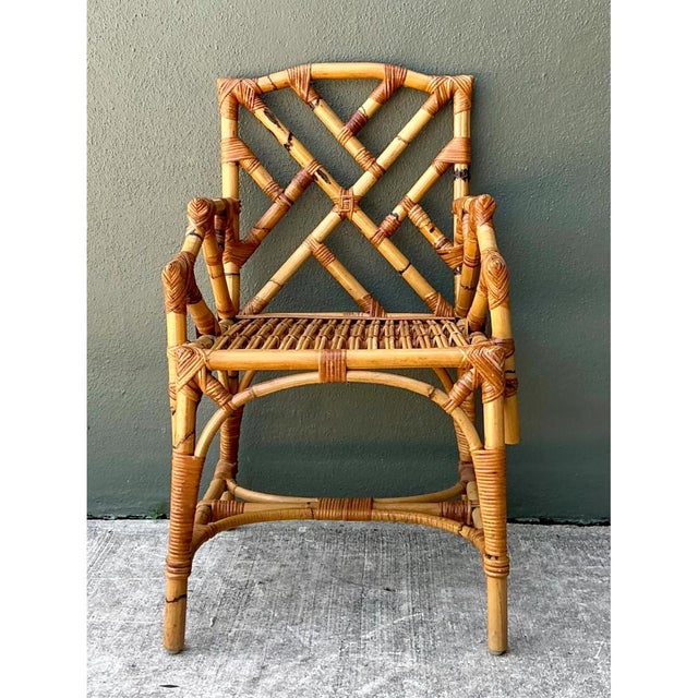 Chinoiserie Vintage Chinese Chippendale Bamboo Armchair For Sale - Image 3 of 12