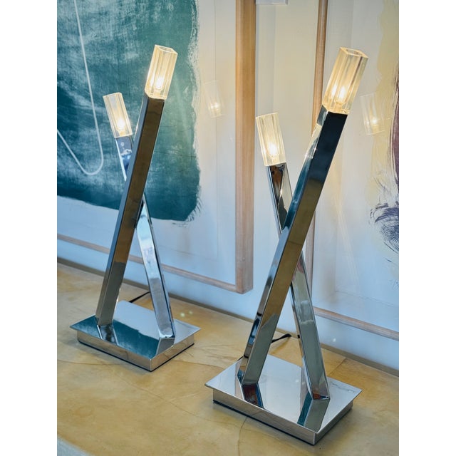1980’s Frederick Ramond Nickel Plated Lamps - A Pair For Sale - Image 12 of 14