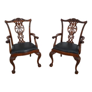 Pair Maitland Smith Ball & Claw Mahogany Armchairs For Sale