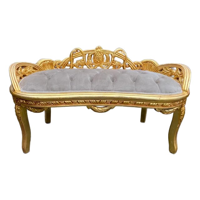 Late 20th Century French Louis XVI Gold Beech Settee Tan Velvet For Sale