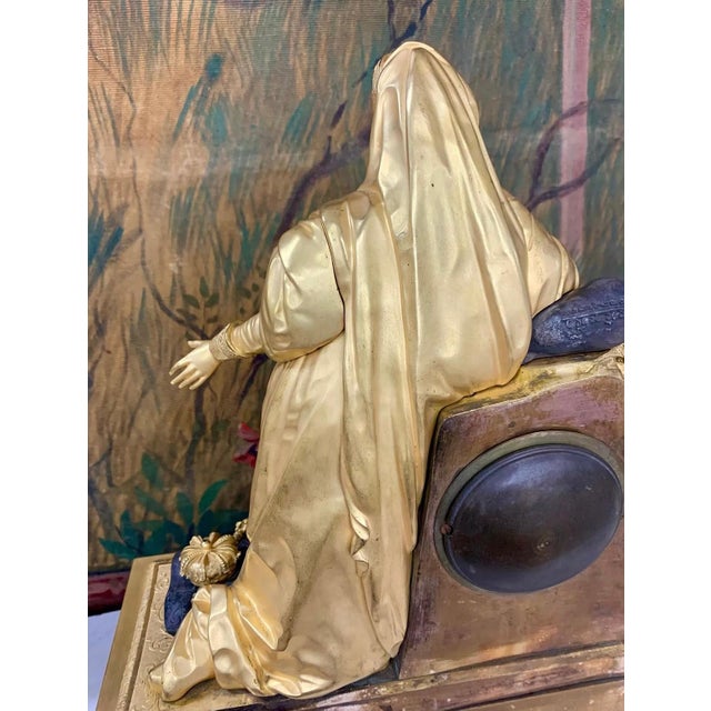 Gold Antique French Clock in Gilded Bronze, 1850 For Sale - Image 8 of 13
