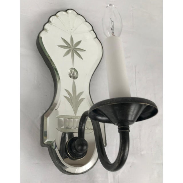 Glass Pair Old English Style Mirrored Glass and Bronze Single Arm Sconces For Sale - Image 7 of 9