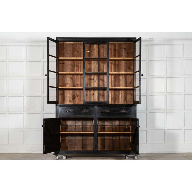 Circa 1880 large 19thc english ebonised pine glazed dresser w169.5 x d46 x h240.5 cm base w169.5 x d46 x h102 cm base...