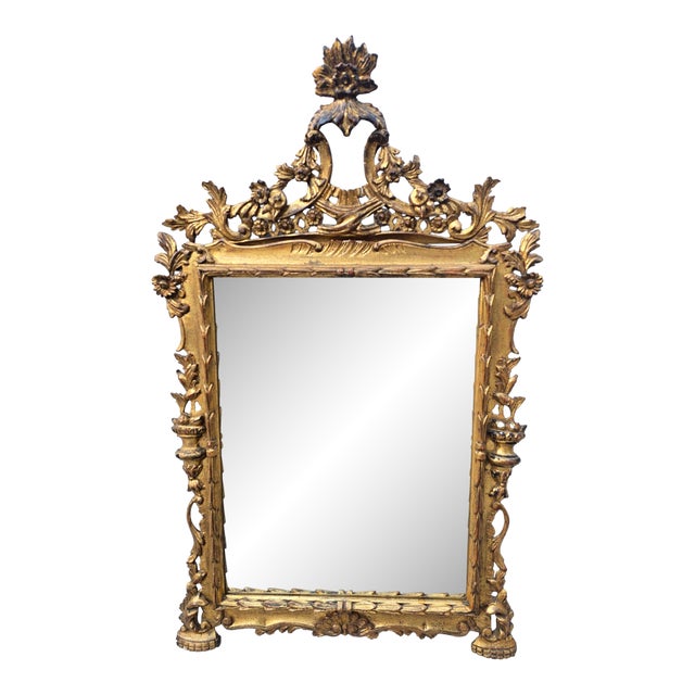 1940s French Carved Giltwood Mirror For Sale