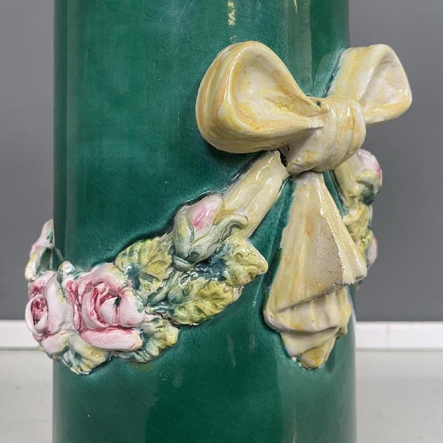 Italian Imperial Style Green Ceramic Columns, 1930s, Set of 2 For Sale - Image 10 of 17