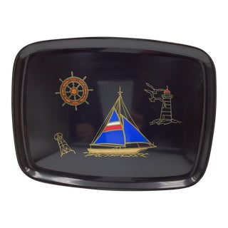 Vintage Couroc of Monterey Sailboat Nautical Theme Inlaid Tray For Sale