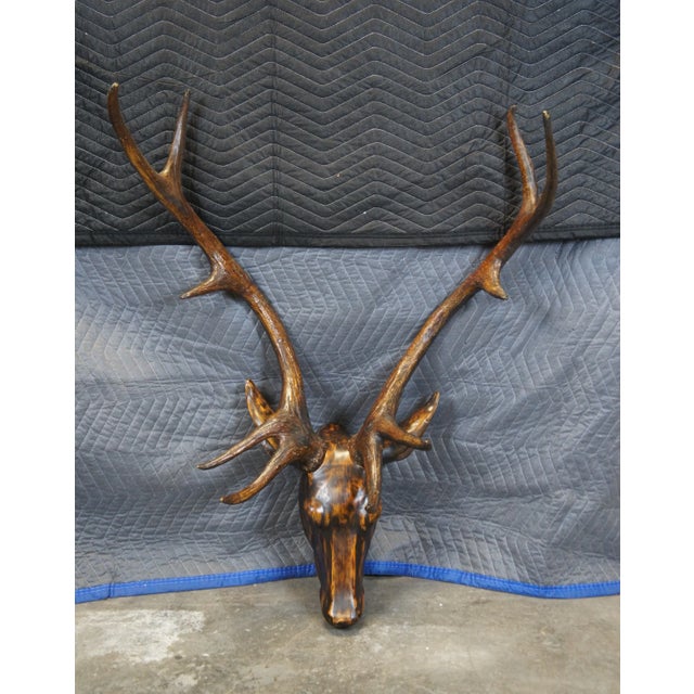 Late 20th Century 2 Faux Wood Deer Stag Buck Head Taxidermy Wall Mount Sculptures 43" For Sale - Image 5 of 12
