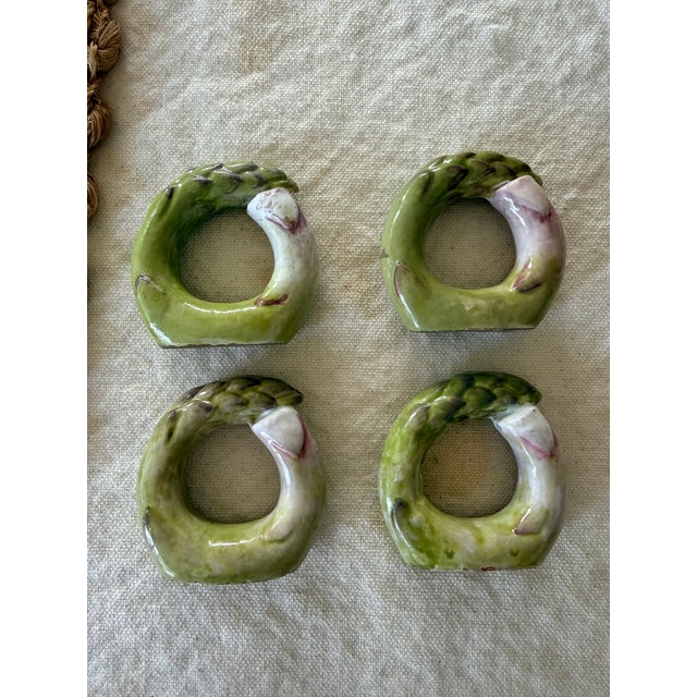 Hollywood Regency Vintage Ceramic Asparagus Napkin Rings - Set of 4 For Sale - Image 3 of 5