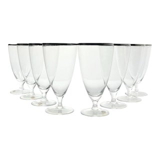 1960s Mid-Century Vintage Minimalist 8 Silver Rim Iced Tea Glasses For Sale