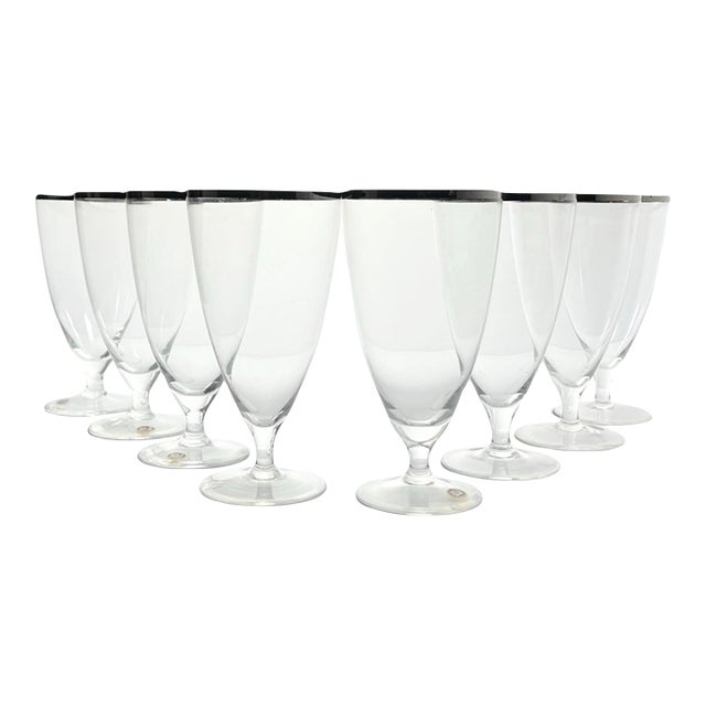 1960s Mid-Century Vintage Minimalist 8 Silver Rim Iced Tea Glasses For Sale