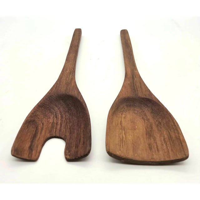 Mid-Century Modern 1970s Teak Wood Salad Serving Utensils, a Pair For Sale - Image 3 of 10