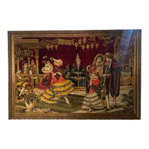 Large Vintage Flamenco Dancers Framed in Velvet Type Material