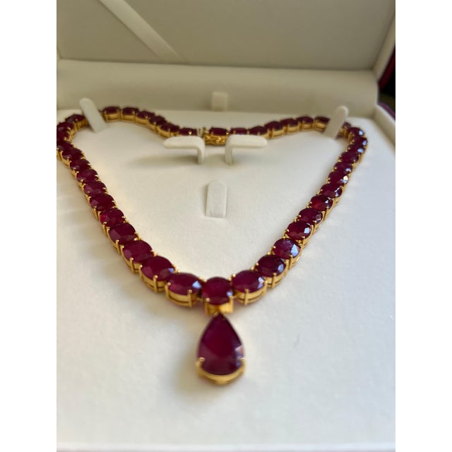 Bochic “Capri” Vintage 100 Carat Natural Ruby Necklace Set in 18K Gold & Silver For Sale - Image 10 of 15