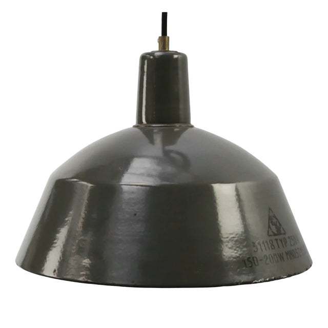 Vintage Industrial Brown Enamel Pendant Light For Sale