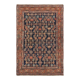 Antique Circa 1900 Blue Hamadan Hand Knotted Rug 4ft 4in X 6ft 10in For Sale