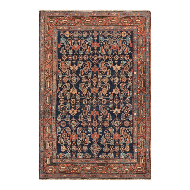 Antique Circa 1900 Blue Hamadan Hand Knotted Rug 4ft 4in X 6ft 10in For Sale