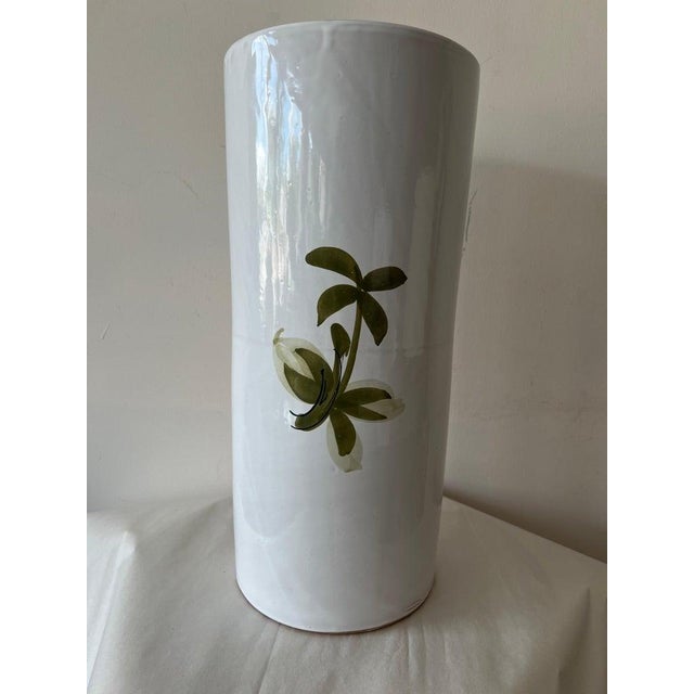 1960s 60s Mid Century Modern Hand Painted Orange Poppy Flower Ceramic Umbrella Stand Holder Italy For Sale - Image 5 of 9