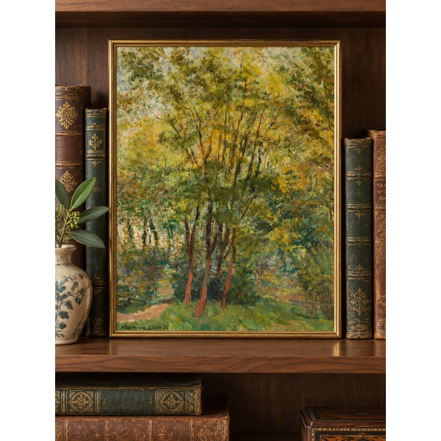 Bunny Williams Home Vintage Autumn Forest Art Print – Green & Gold Woodland by Libin, 24" X 32" For Sale - Image 4 of 9