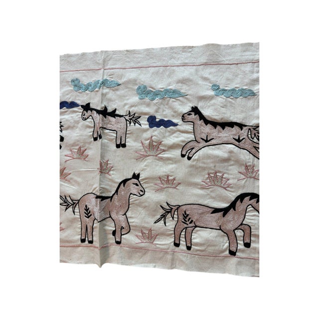 Mid-Century Modern Blush Horse Suzani Wall Hanging For Sale - Image 3 of 6