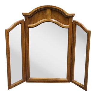 Bassett Furniture Solid Oak Traditional American Colonial Revival 56" Tri-View Mirror 2085-246 For Sale
