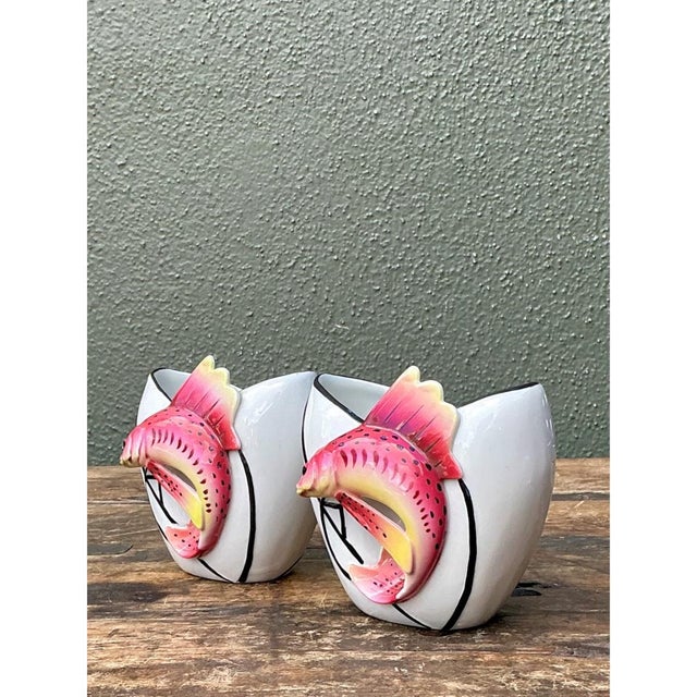 Vintage Stafford Ceramic Leaping Fish Vases - Pair For Sale - Image 11 of 12