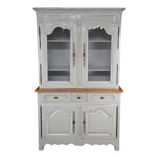 Vintage Country French Provincial Oak Buffet Deux Corps China Display Cabinet For Sale