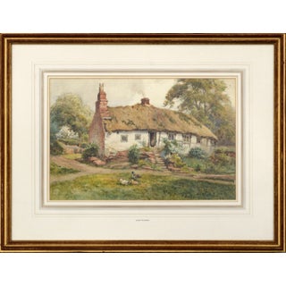 Country Cottage - Figure in the Door With Geese - Landscape by Joshua Fisher For Sale
