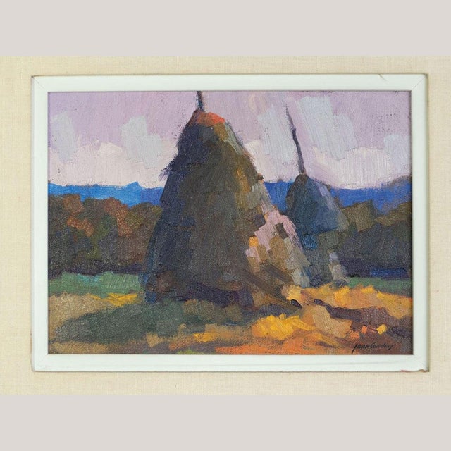 Joan Condins, Twilight Haystacks, Oil Painting, Framed For Sale - Image 3 of 5