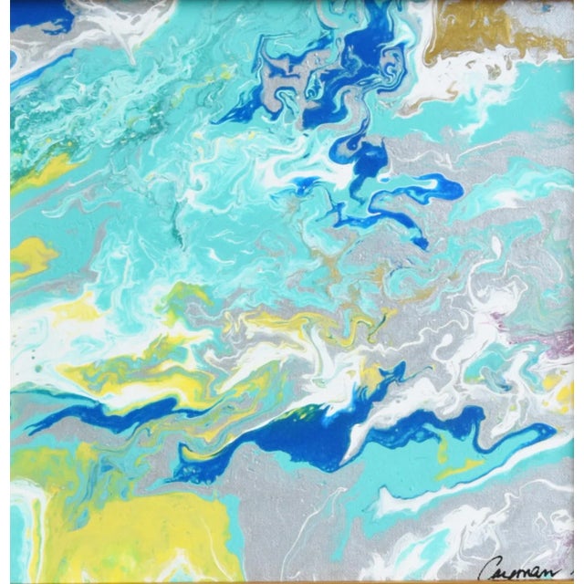 Original Contemporary Modern Abstract Marbleized Art Painting Including the Antiqued Gold Wood Frame For Sale - Image 4 of 5