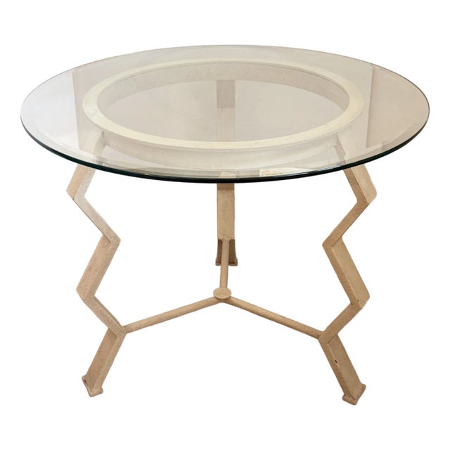 Memphis Group Style Iron & Glass Side Table From 80's For Sale