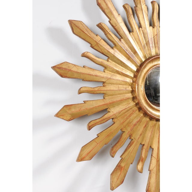 Large Vintage French Midcentury Sunburst with Small Convex Mirror Plate For Sale In Atlanta - Image 6 of 11