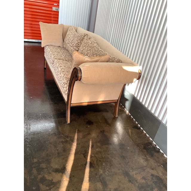 Upholstered Sofa With Carved Wood Frame and Scrolled Arms For Sale - Image 11 of 12
