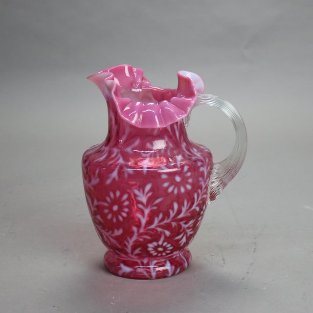 Antique Victorian Cranberry and Opalescent Glass Pitcher with Ruffled ...