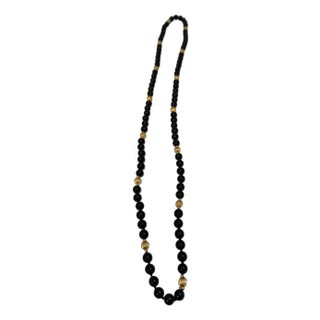 Round Bead Black Onyx & 14 Karat Gold Bead Necklace For Sale
