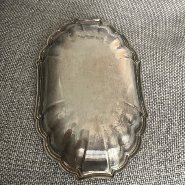 Hollywood Regency 1990s Small Vintage Silver Plated Plate For Sale - Image 3 of 6
