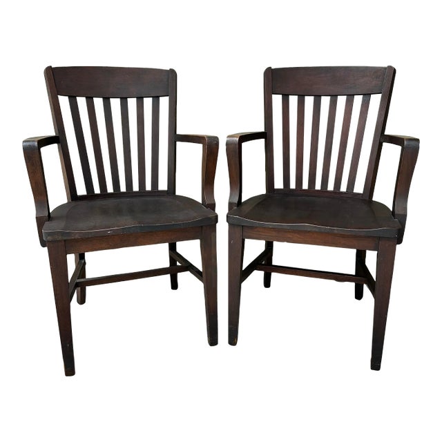Vintage Wood Courthouse Chairs by Monroe Benbrook & Co. Chicago Set of 2 For Sale