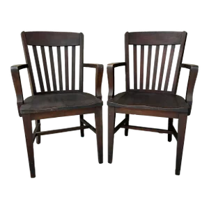 Vintage Wood Courthouse Chairs by Monroe Benbrook & Co. Chicago Set of 2