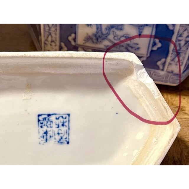 Blue Antique Chinese Blue and White Tea Caddy For Sale - Image 8 of 11