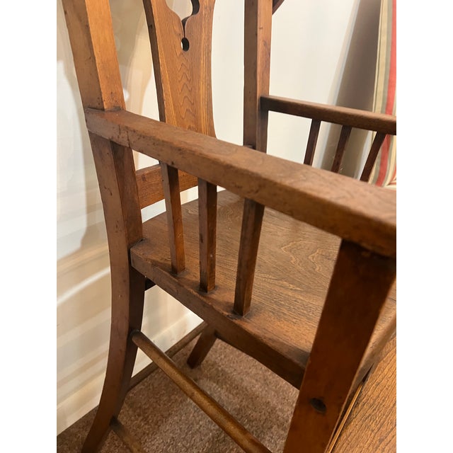 Early American Oak Mission Style Folk Art Wooden High Chair For Sale - Image 6 of 12