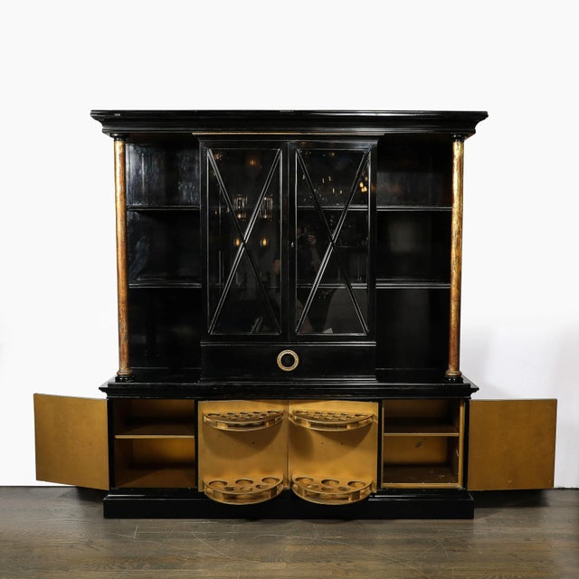 Mid-Century Modern Rare James Mont Cabinet in Black Lacquer W/ Gilt Carved Handles For Sale - Image 3 of 12