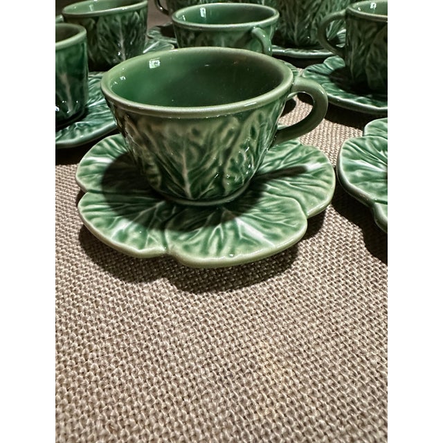 Ceramic 1990s Bordallo Pinheiro Cabbage Leaf Portuguese Espresso Coffee Cup and Saucer For Sale - Image 7 of 9
