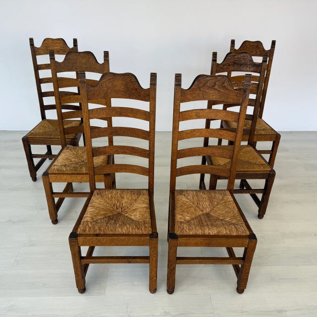 Mid 20th Century French Farmhouse Ladder Back Dining Chairs – Set of 6 For Sale - Image 5 of 13