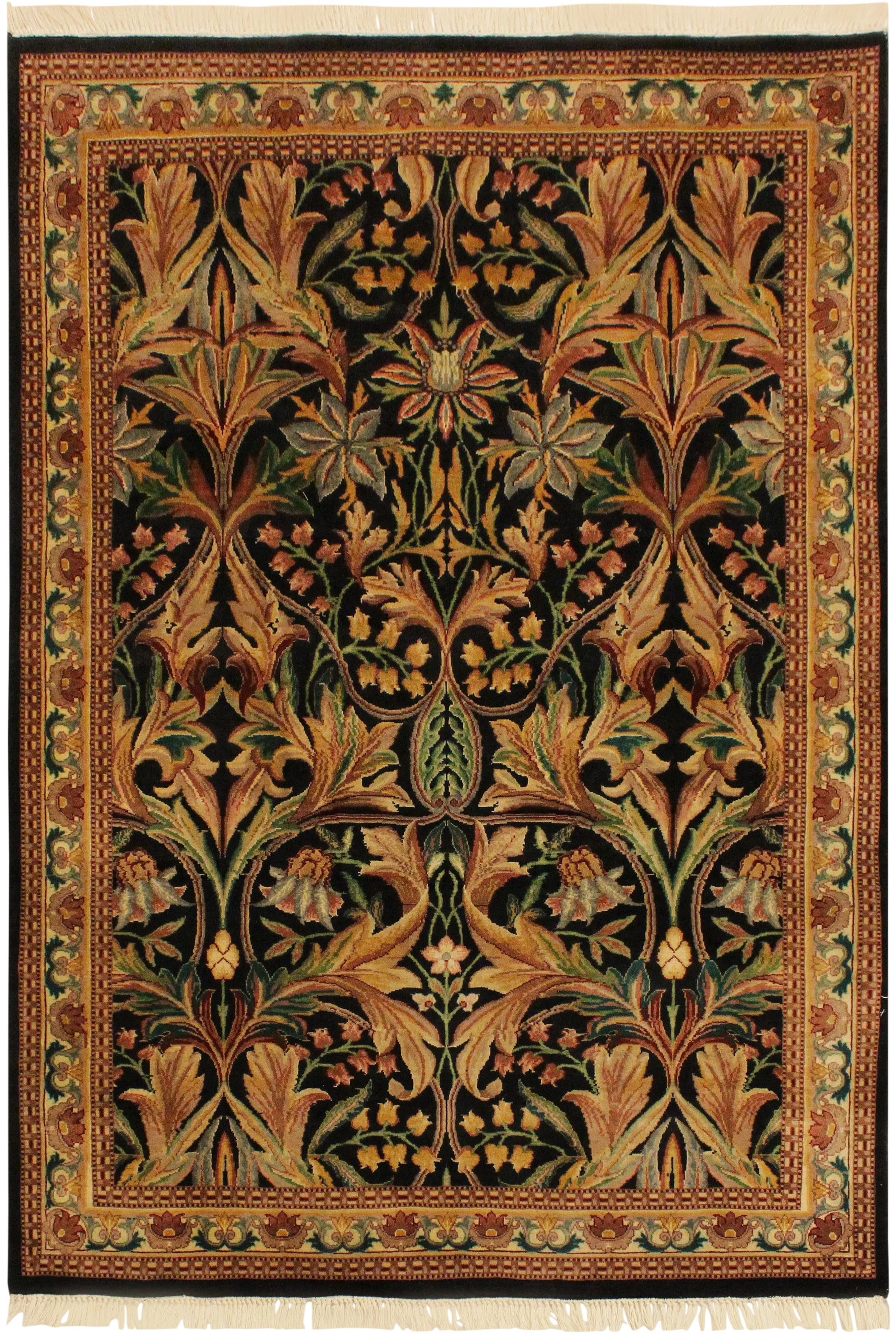 1980s Art Nouveau Heritage Black/Ivory Wool Rug - 4'1 X 5'1 | Chairish