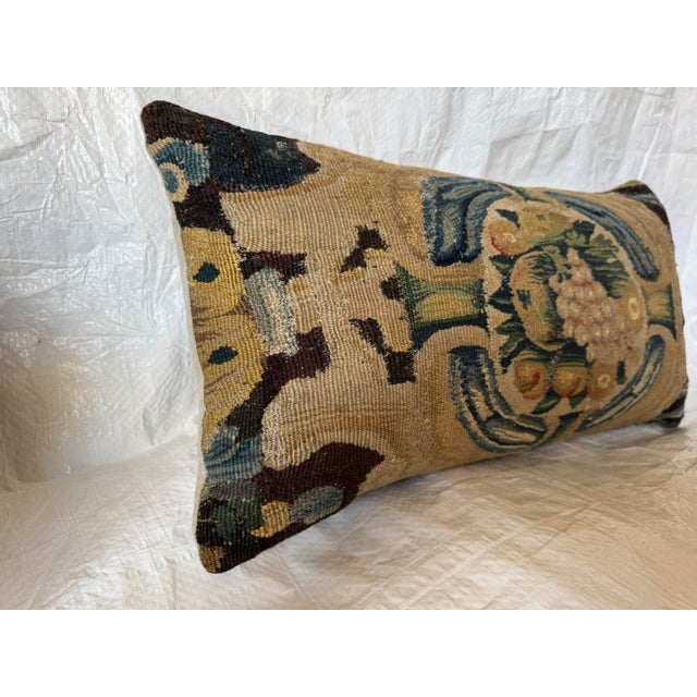 Baroque 17th Century Flemish Verdure Tapestry Pillow With Central Floral Medallion For Sale - Image 3 of 5
