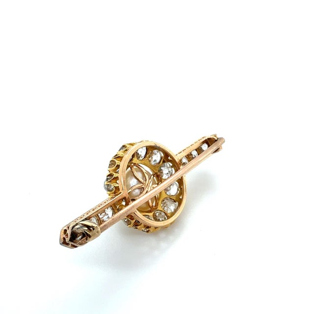 Metal 19th Century Victorian, Gia Natural Pearl and Diamond Brooch, 18k For Sale - Image 7 of 8