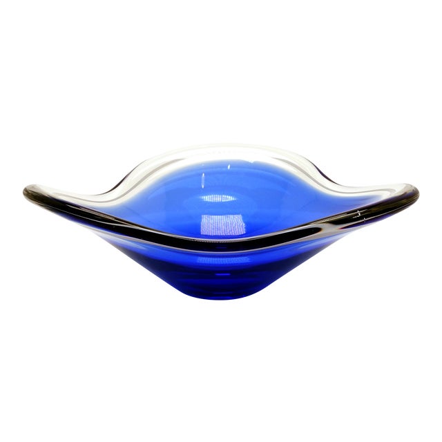 1952 Flygsfors Coquille Cobalt Blue Glass Bowl Chairish