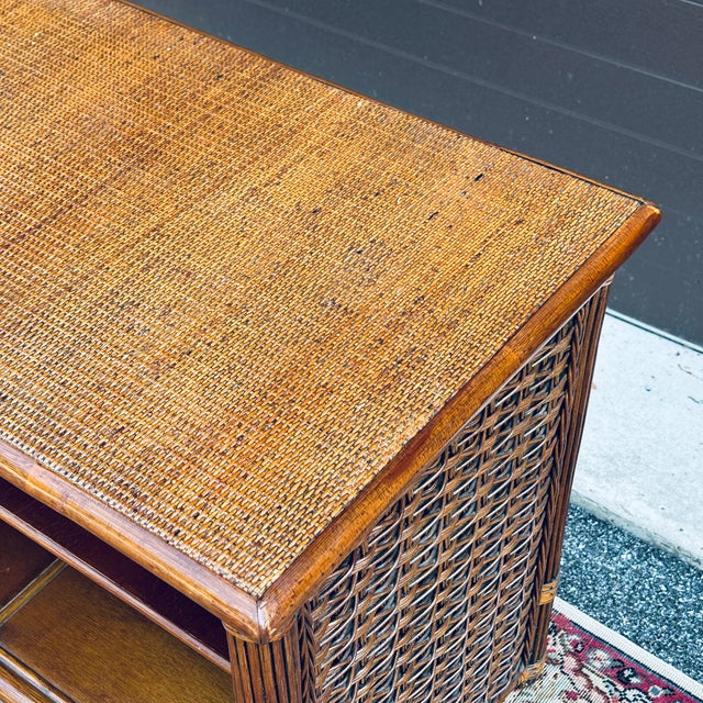 American Rattan Tahiti Media Console or Credenza With Leather Wrapped ...